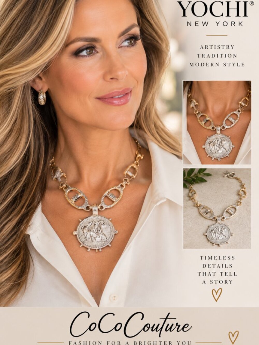 Olivia Coin and Horse bit Gold Link Necklace by YOCHI NY
